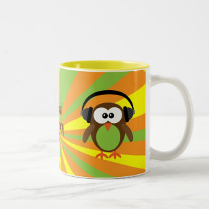 Feelin' Groov Retro Owl & Headphones Psychedelic Two-Tone Coffee Mug