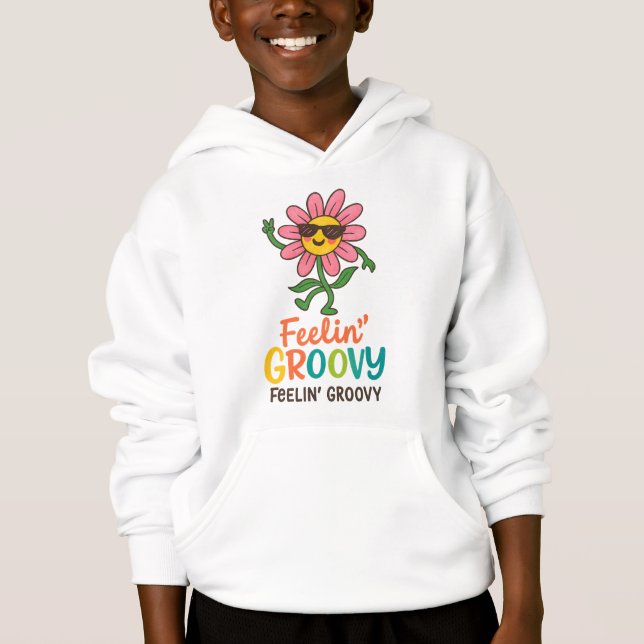 Feelin’ Groovy Retro Flower Kids’ Pullover Hoodie (Front)