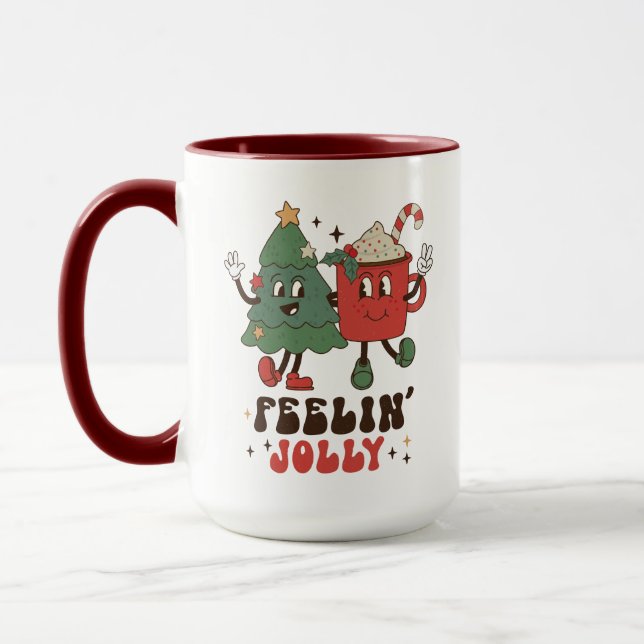 Feelin' Jolly Christmas Holidays Funny Retro Mug (Left)
