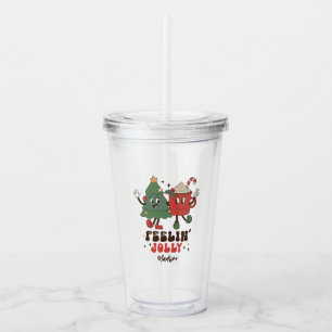 Feelin' Jolly Christmas Holidays Funny Retro Name Acrylic Tumbler