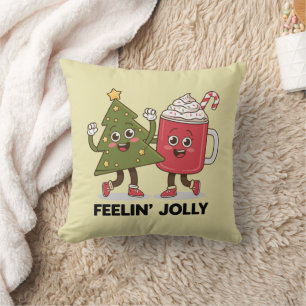 Feelin Jolly Christmas Tree Coffee Lover Winter Cushion