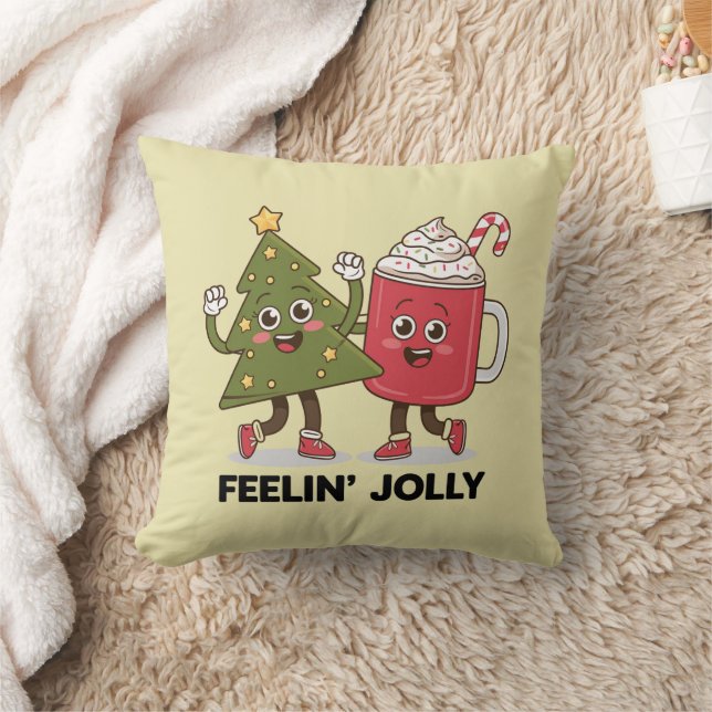 Feelin Jolly Christmas Tree Coffee Lover Winter Cushion (Blanket)