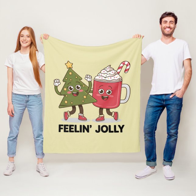 Feelin Jolly Christmas Tree Coffee Lover Winter Fleece Blanket (In Situ)