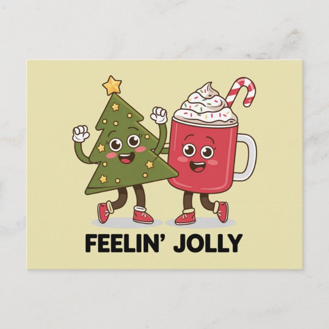 Feelin Jolly Christmas Tree Coffee Lover Winter Postcard (Front)