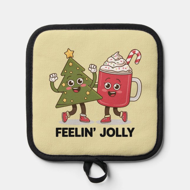 Feelin Jolly Christmas Tree Coffee Lover Winter Pot Holder (Front)