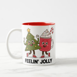 Feelin Jolly Christmas Tree Coffee Lover Winter Two-Tone Coffee Mug