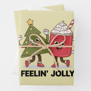 Feelin Jolly Christmas Tree Coffee Lover Winter Wrapping Paper Sheet