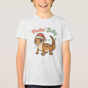 Feelin' Jolly Cute Christmas Leopard Gecko Tri-Blend Shirt