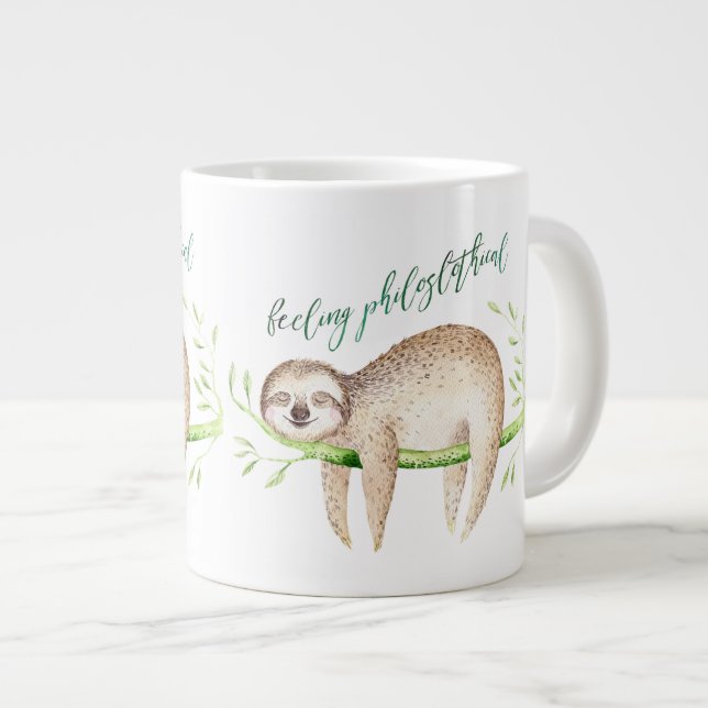Feelin PhiloSLOTHical funny humor pun sloth Large Coffee Mug (Front Right)