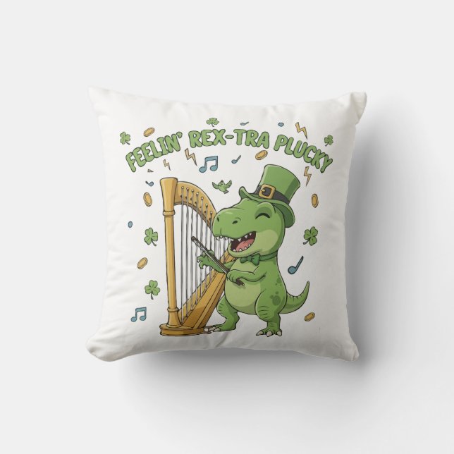 Feelin' Rex-tra Plucky Funny St. Patrick's Day   Cushion (Front)