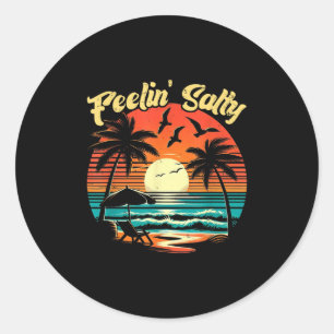 Feelin Salty Beach Summer Vacation Vintage 70s Ret Classic Round Sticker