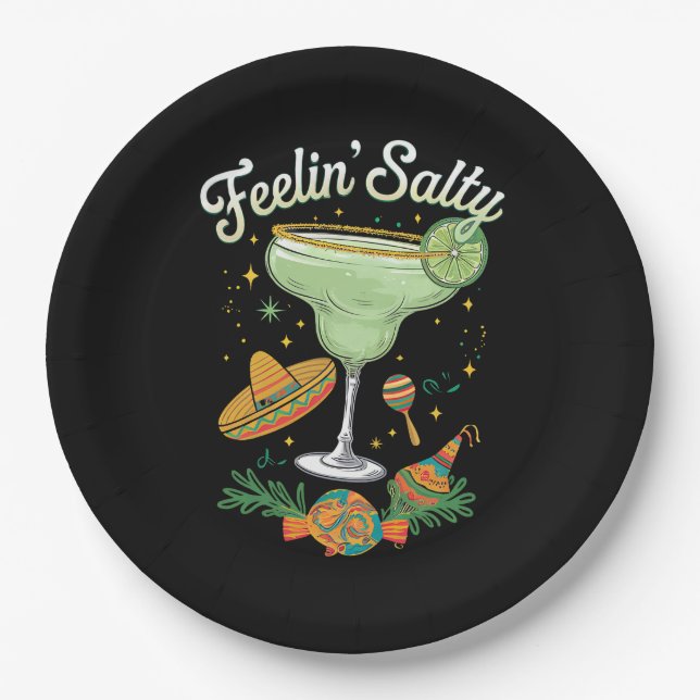 Feelin' Salty Margarita Funny Cinco De Mayo Paper Plate (Front)