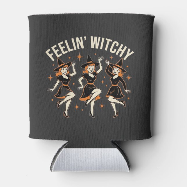 Feelin’ Witchy Halloween Witch Dance Can Cooler (Front)