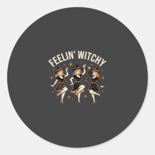 Feelin’ Witchy Halloween Witch Dance Classic Round Sticker