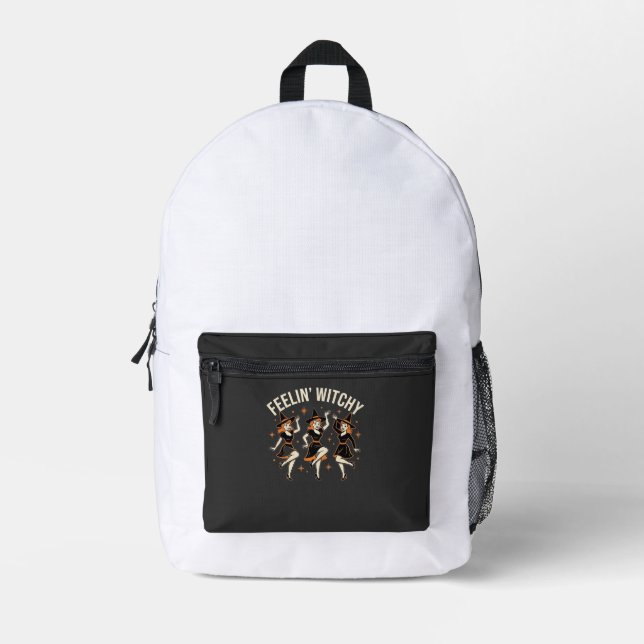 Feelin’ Witchy Halloween Witch Dance Printed Backpack (Front)