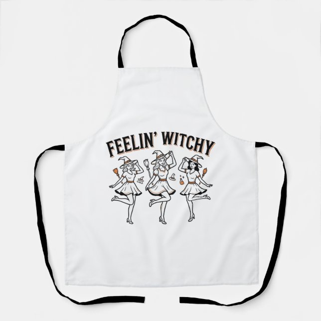 Feelin Witchy Retro Halloween Witches Apron (Front)