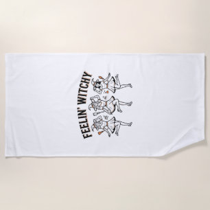 Feelin Witchy Retro Halloween Witches Beach Towel