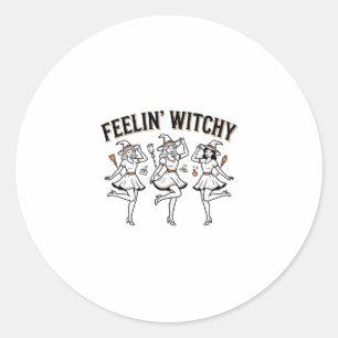 Feelin Witchy Retro Halloween Witches Classic Round Sticker