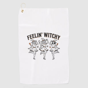Feelin Witchy Retro Halloween Witches Golf Towel