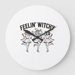 Feelin Witchy Retro Halloween Witches Large Clock