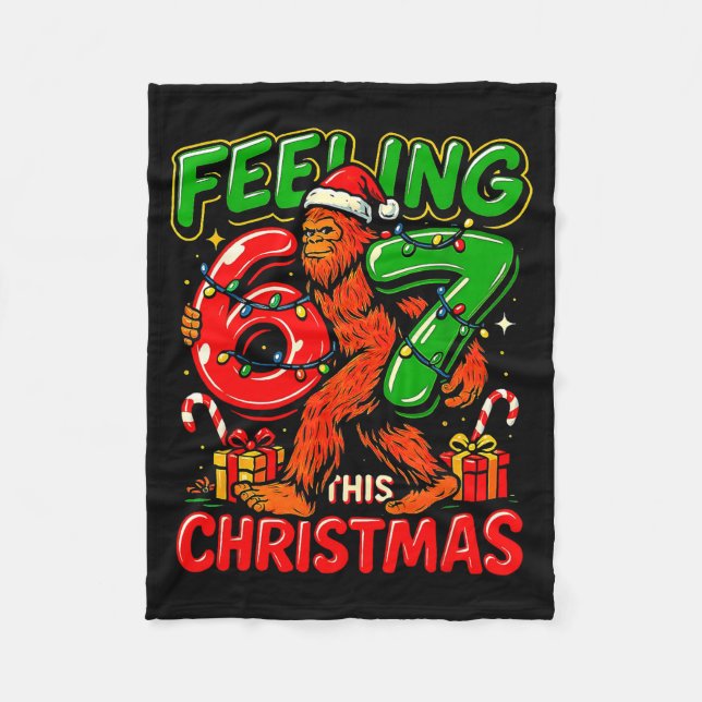 Feeling 67 This Christmas Funny Bigfoot  Fleece Blanket (Front)