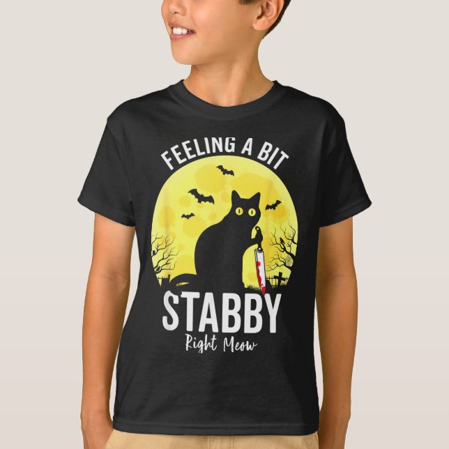 Feeling a Bit Stabby Right Meow Funny Black Cat T-Shirt (Front)