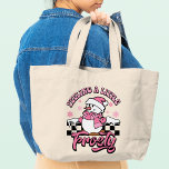 Feeling A Little Frosty Cute Snowman Christmas Large Tote Bag<br><div class="desc">Feeling A Little Frosty Cute Snowman Christmas Holidays Tote Bag features a cute retro snowman with pink beanie and scarf accented with snowflakes with the text "Feeling a little Frosty" in modern pink typography script. Perfect as a gift for Christmas and the holidays . Created by Evco Holidays www.zazzle.com/store/evcoholidays</div>
