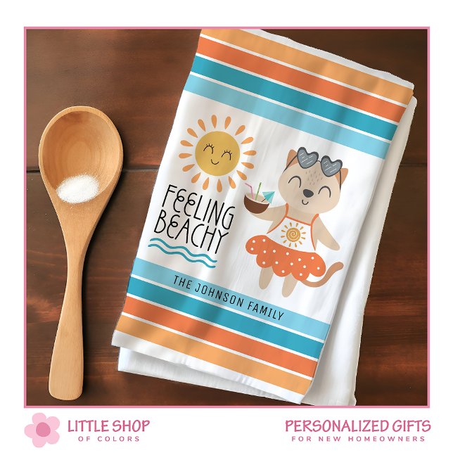 Feeling Beachy Sun Waves Tropical Stripes Tea Towel (Creator Uploaded)