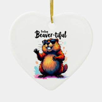 Feeling Beaver-tiful – Funny Beaver Graphic  Ceramic Tree Decoration