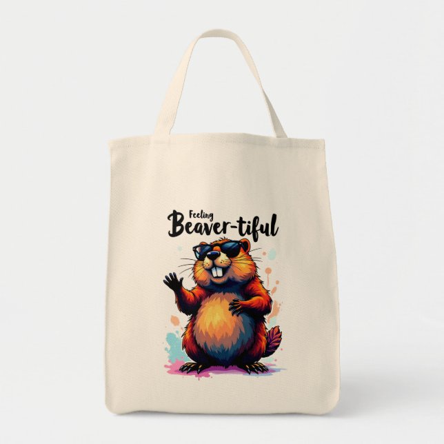 Feeling Beaver-tiful – Funny Beaver Graphic  Tote Bag (Front)