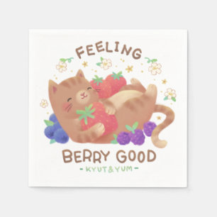 Feeling Berry Good: Cute Cat with Berries Napkin