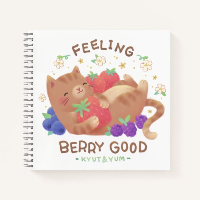 Feeling Berry Good: Cute Cat with Berries Notebook (Front)