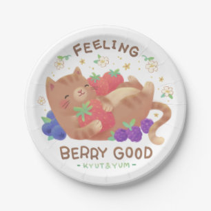 Feeling Berry Good: Cute Cat with Berries Paper Plate