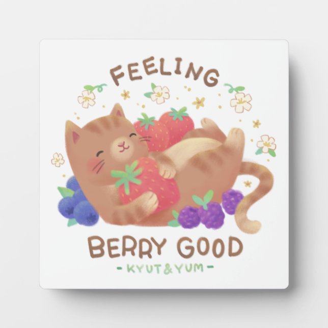 Feeling Berry Good: Cute Cat with Berries Plaque (Front)