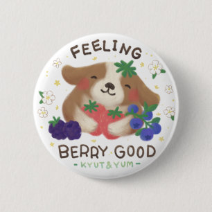 Feeling Berry Good: Cute Dog with Berries 6 Cm Round Badge