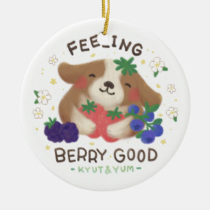 Feeling Berry Good: Cute Dog with Berries Ceramic Tree Decoration