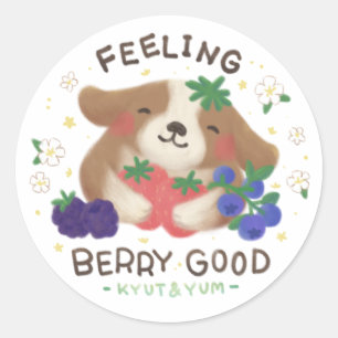 Feeling Berry Good: Cute Dog with Berries Classic Round Sticker