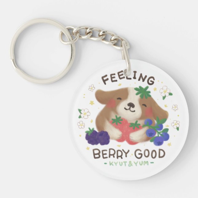 Feeling Berry Good: Cute Dog with Berries Key Ring (Front)