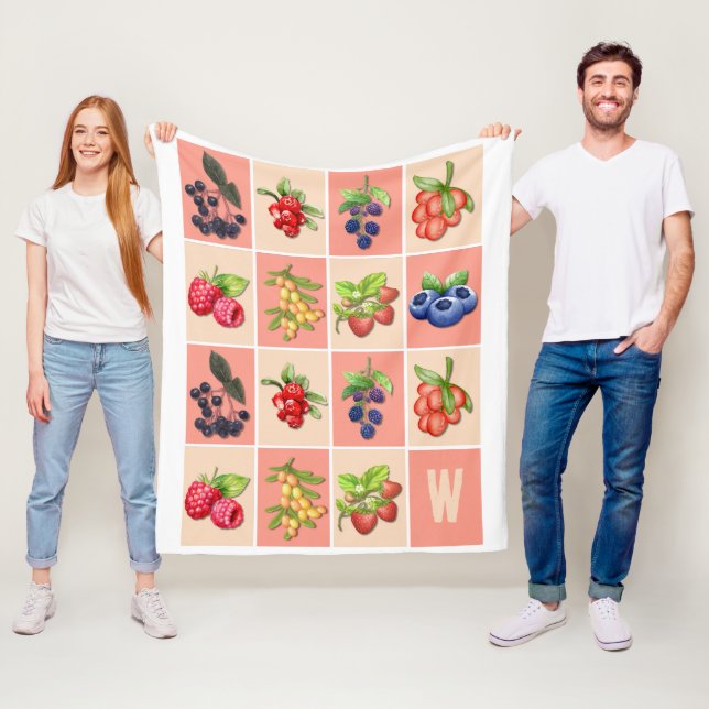 FEELING BERRY GOOD Strawberry Berries MONOGRAM Fleece Blanket (In Situ)