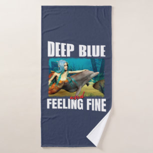 Feeling Blue Ocean Mermaid Dolphin Art Bath Towel