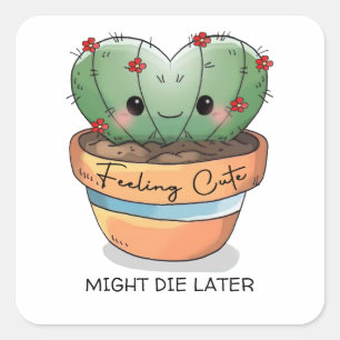 Feeling cute cactus succulent red flower customise square sticker