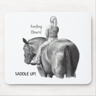 FEELING DOWN? SADDLE UP! PENCIL HORSE ART MOUSE MAT