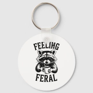 Feeling Feral Raccoon Coffee Cute Funny Trash Pand Key Ring