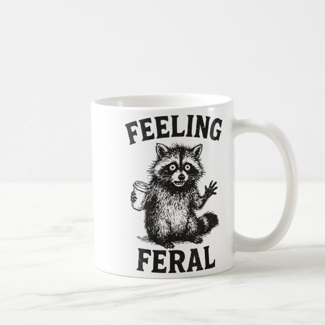 Feeling Feral Raccoon Drink Coffee Funny Trash Pan Coffee Mug (Right)