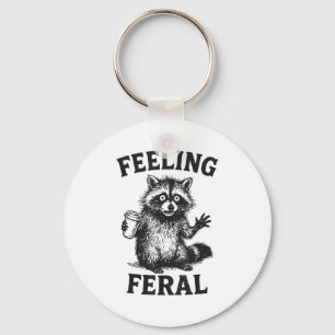 Feeling Feral Raccoon Drink Coffee Funny Trash Pan Key Ring