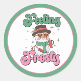 Feeling Frosty Retro Snowman Classic Round Sticker
