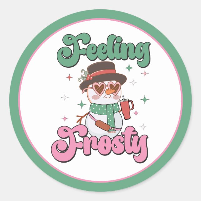 Feeling Frosty Retro Snowman  Classic Round Sticker (Front)