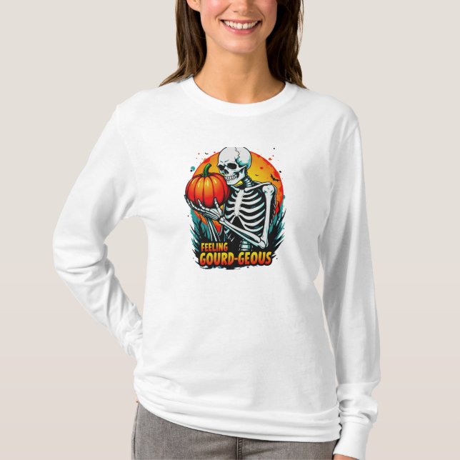 'Feeling Gourd-geous' Skeleton Hand Halloween Tee  (Front)