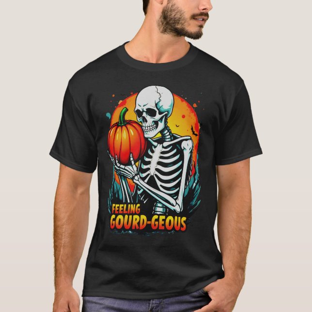 'Feeling Gourd-geous' Skeleton Hand Halloween Tee  (Front)