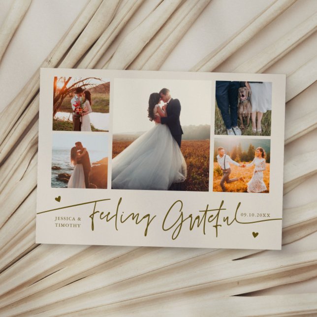 Feeling Grateful Cream Wedding Multi Photo Thank You Card (Creator Uploaded)